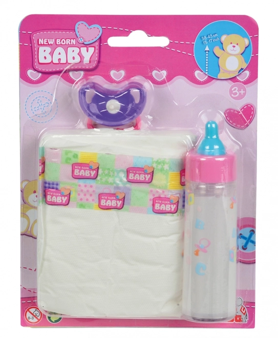 Set voor baby's New Born Baby - flesje, fopspeen en luier