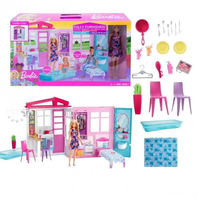 Maison de poupées Barbie avec accessoires et poupée GWY84