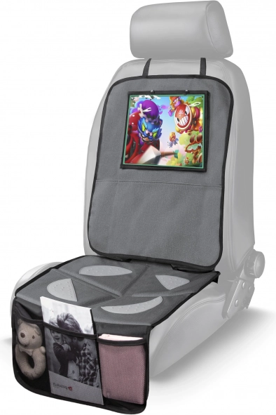 Protection de siège sous le siège auto avec poche pour tablette, lavable, Gris
