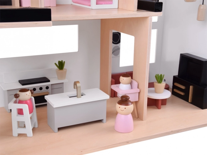 Houten poppenhuis in loftstijl