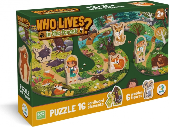 Puzzle en bois Qui vit dans la forêt ? 16 pièces