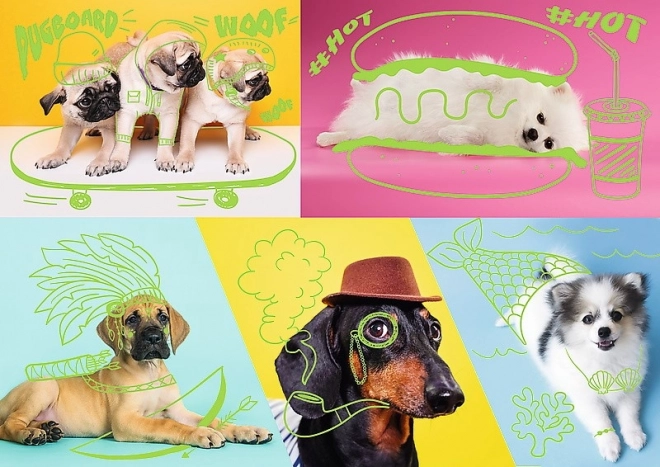 Puzzle 1000 Stk. Neon Color Line - Verrückte Hunde