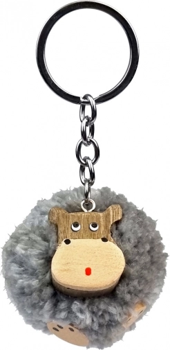 Wooden Keychain Pompon Hippo