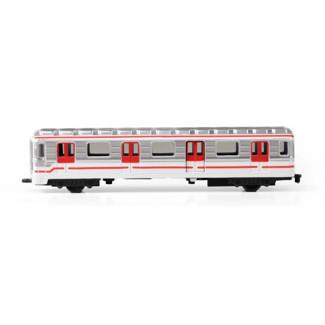 Praagse metro metaal 16 cm met opwindmechanisme in doosje 19,5x7x6 cm