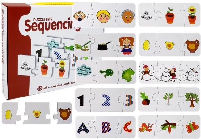 Educational sequencing puzzles – 10 sets for learning numbers, letters, and life cycles