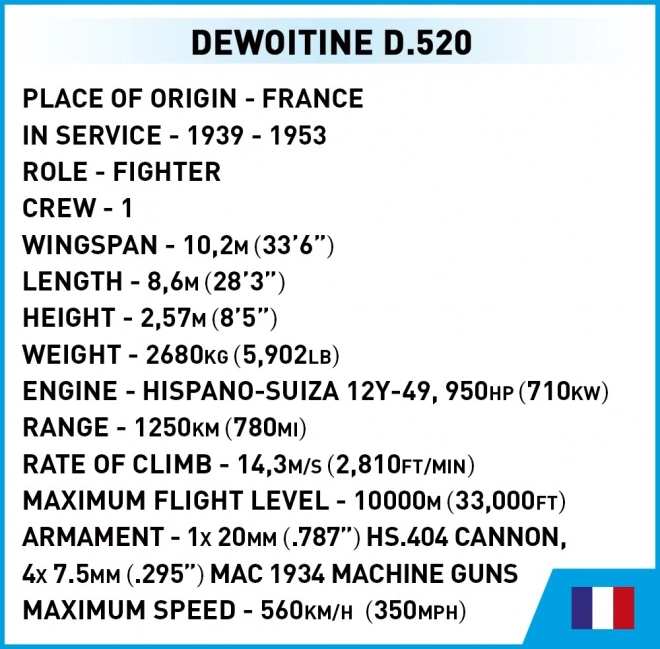 COBI 5734 II WW Dewoitine D.520, 1:32, 335 k, 1 f
