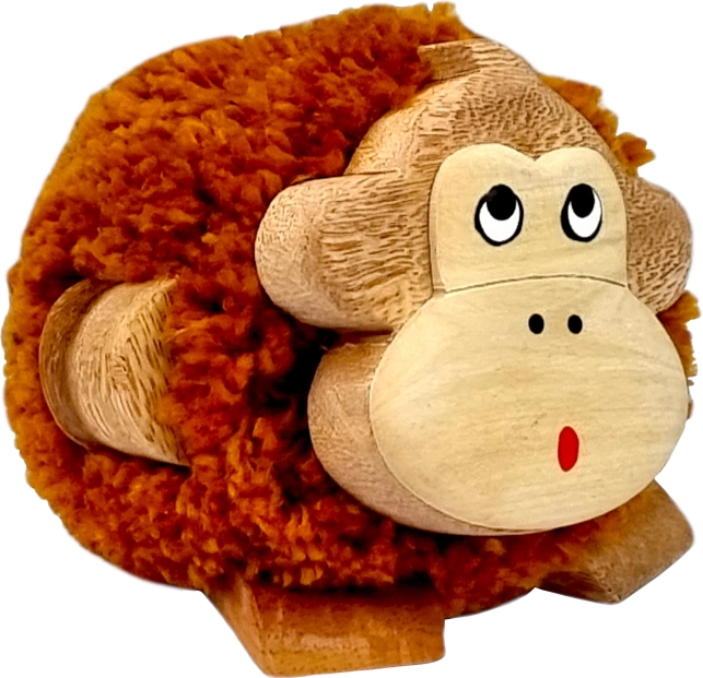 Singe en bois avec pompon XL