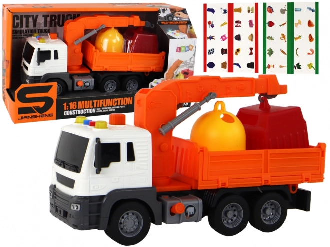 Camion poubelle avec grue Entrée de friction Orange 1:16