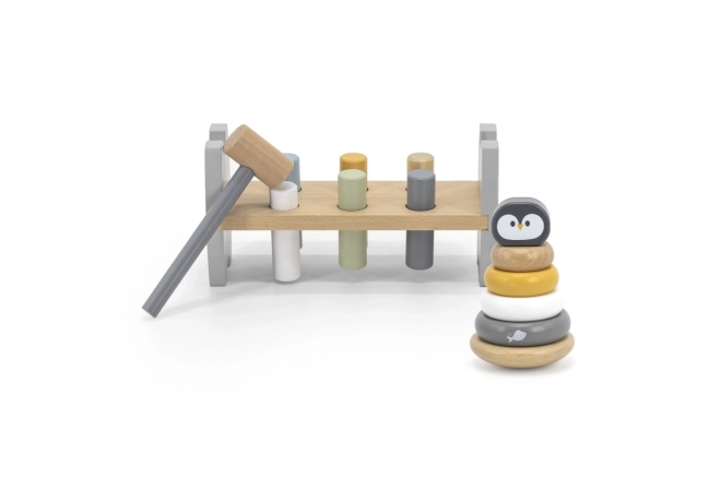 Wooden Penguin Hammering Toy and Stacking Pyramid