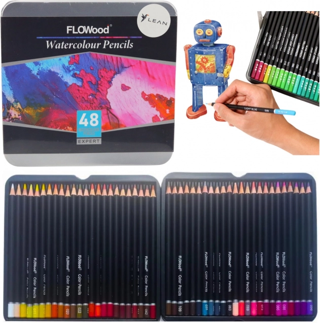Crayons aquarellables artistiques 48 couleurs dans un étui métallique