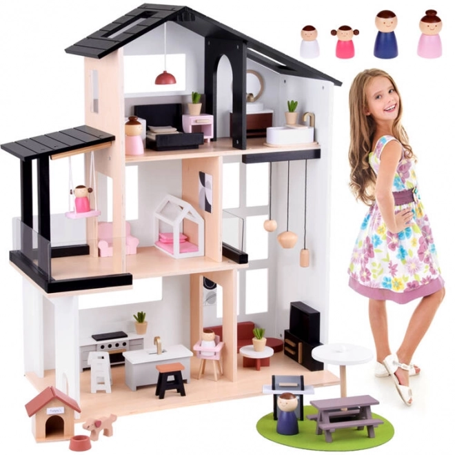 Houten poppenhuis in loftstijl