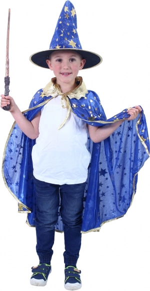 Kinder tovenaarskostuum blauw met hoed