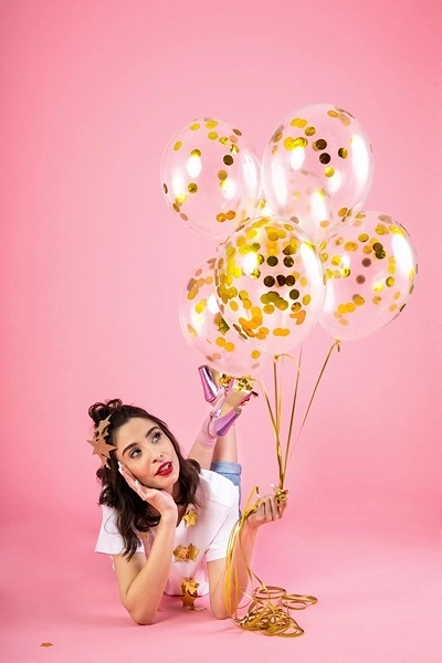 Transparante ballonnen met gouden confetti 30 cm - 6 stuks