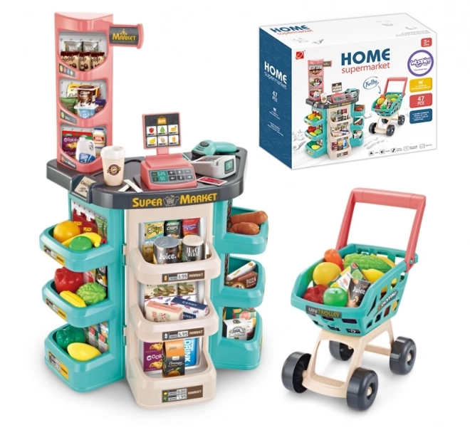 Children's supermarket with shopping cart and 47 accessories Woopie