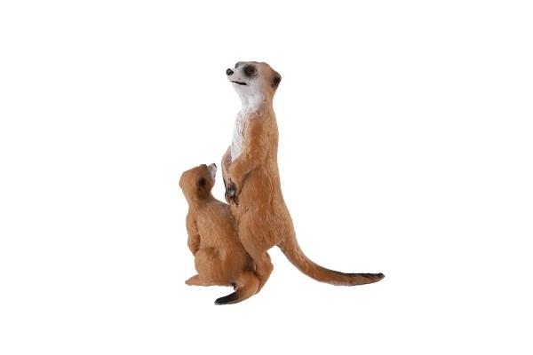 Decoratieve figuur Stokstaartje met jong - plastic, lichtbruin, 8cm