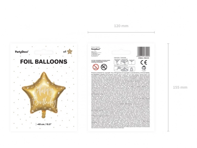 Gouden folieballon met ster Happy Birthday - 40 cm