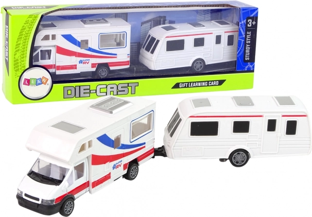 Set of Car Caravan and Camping Trailer with Metal Parts