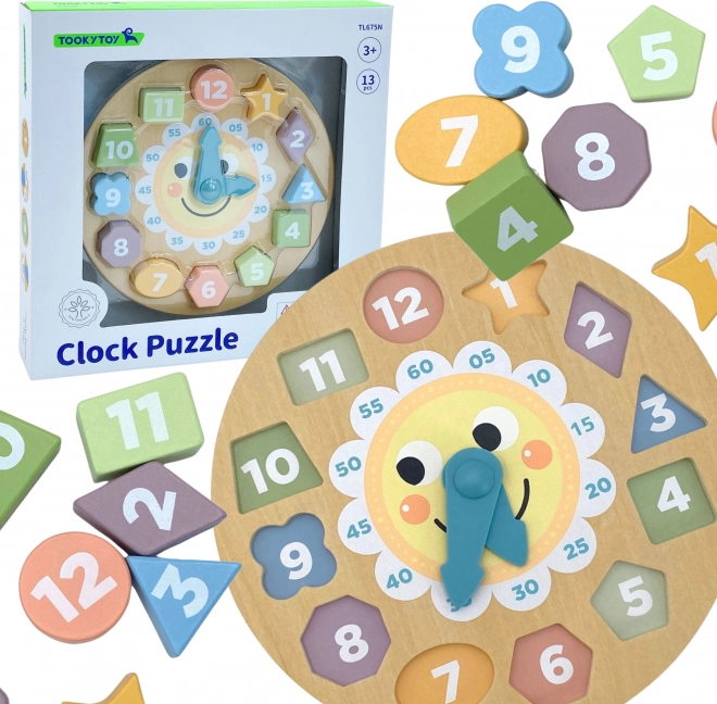 Tooky Toy houten educatieve klok met 12 vormen en cijfers