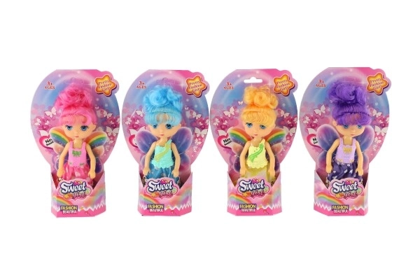 Pop fee met vleugels plastic 15cm 4 kleuren op kaart