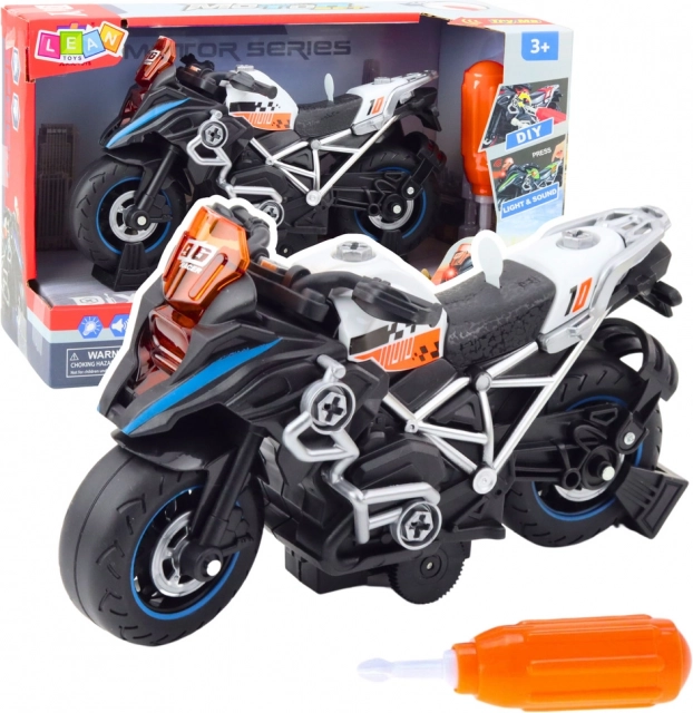 Moto à assembler avec éclairage et sons, noire de course