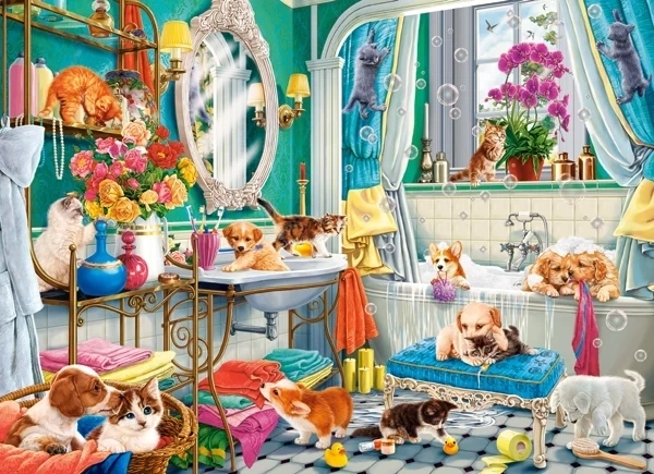 Puzzle Gek bad van huisdieren 100 stukjes CASTORLAND