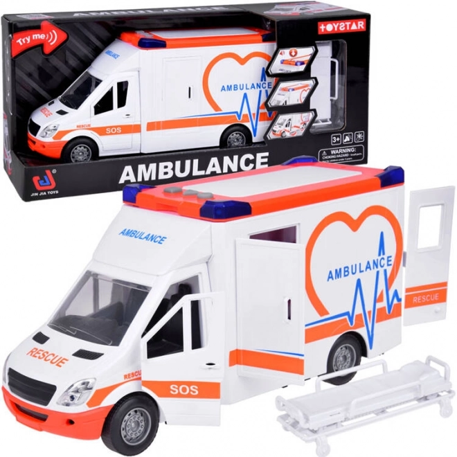 Interactieve ambulance met klapdeuren en licht- en geluidseffecten