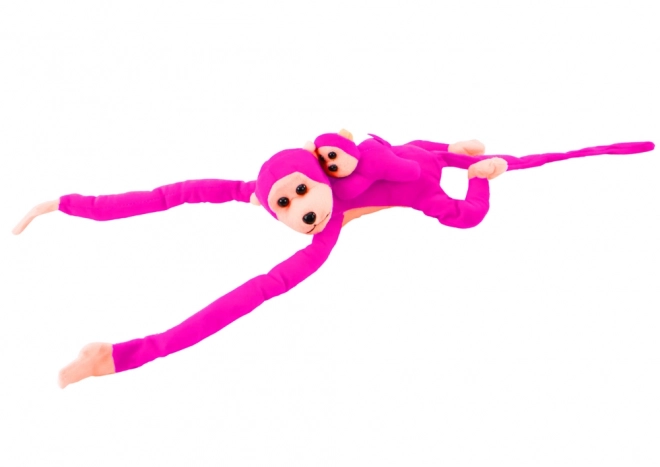Pluche aapje met baby donkerroze met geluid