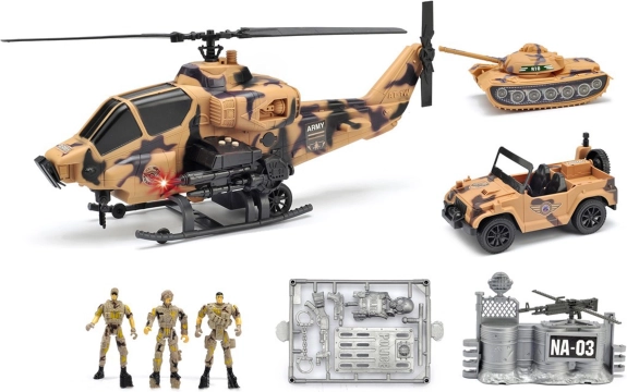 Military set with helicopter with light and sound