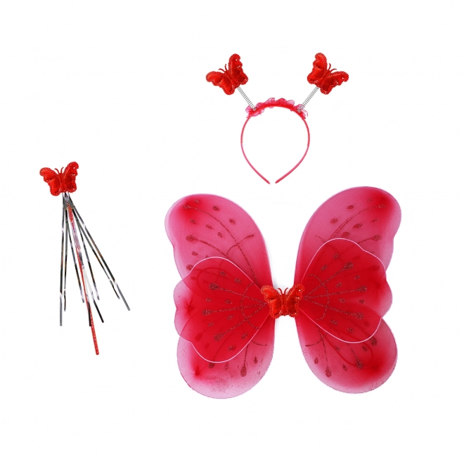 Rote Schmetterlingsflügel mit Stirnband und Zauberstab für Kinder