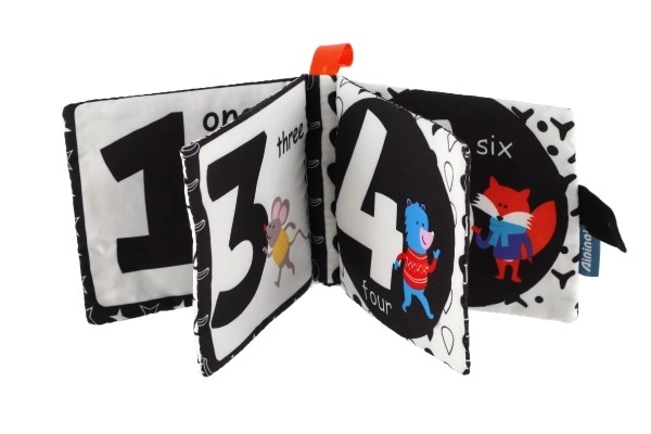 Zachte stoffen boekje 12x11cm 3 soorten op kaart in zak 3m+