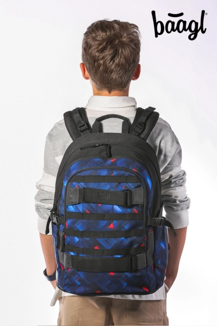 BAAGL Set Rucksack, Federmäppchen und Sporttasche Skate Indigo
