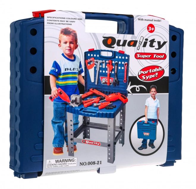 Werkset 2-in-1 voor kinderen 3+ Draagbare koffer en werktafel met gereedschap