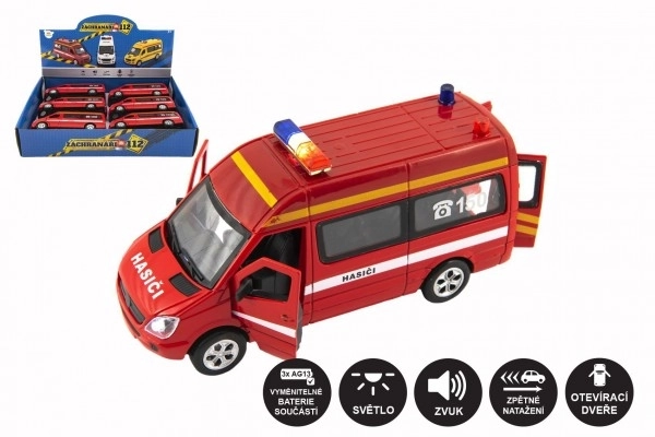 Feuerwehrauto Metall/Kunststoff 15 cm mit Licht und Sound, Rückziehantrieb