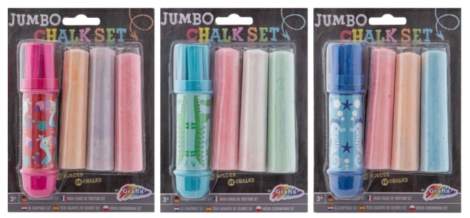 Stoepkrijt Jumbo + houder 3 stuks
