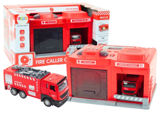 Brandweerreddingsstation met auto en walkietalkie