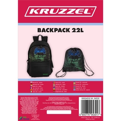 Sac à dos scolaire gaming 22 l avec sac KRUZZEL