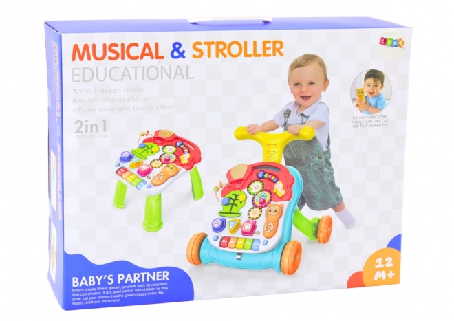Interaktiver Lern- und Spieltisch und Lauflernwagen 2-in-1 mit Lichtern und Geräuschen