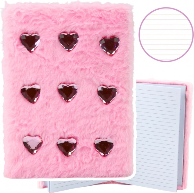 Carnet en peluche avec cœurs en cristal rose A5 80 feuilles