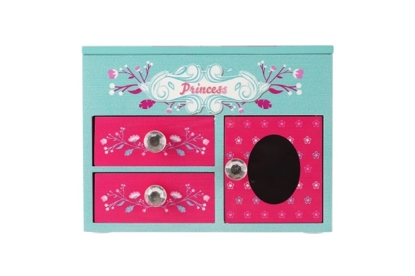 Juwelenkastje Princess 3 lades met opklapbare bovenkant met spiegel hout 16x12,5x12cm in doos