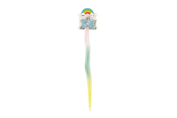Haarclip sneeuwvlok met strik en regenbooghaarstukje metaal/plastic 7x38cm in zakje