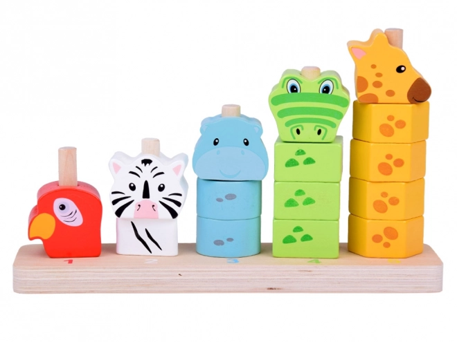 Colorful Wooden Pyramid Animal Blocks Educational Toy