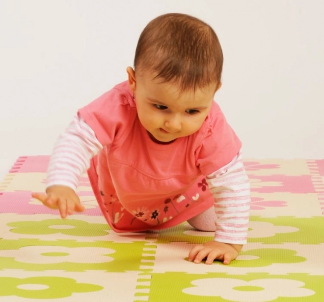 Schuimmat puzzelmat Bloemen groen-beige