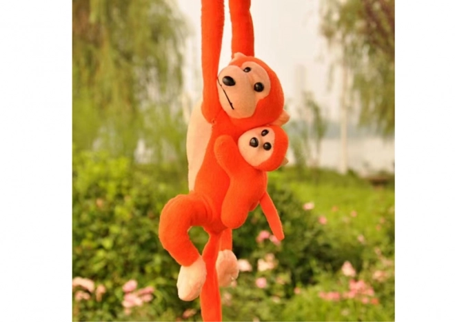 Plüschaffe mit Baby Orange mit Ton