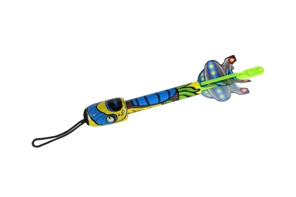 Uitklapbare pijl met geluid plastic 25cm 4 kleuren op kaart 13x31,5x4cm