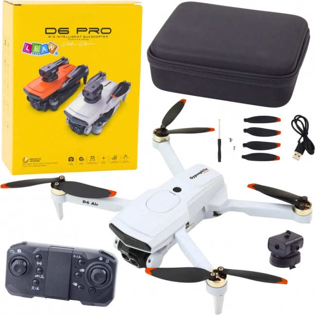 D6 Pro Drone with Camera and LED Lighting, App Control – Light Gray