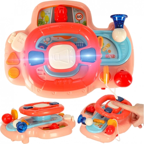 Interactive Pink Steering Wheel for Children for Stroller with Sounds and Lights