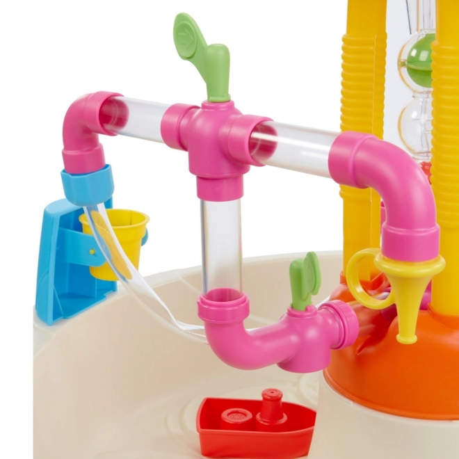 Pipes, valves, and water wheels for experimenting