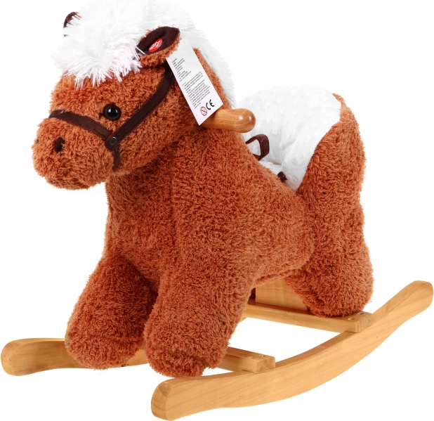 Rocking plush horse with backrest and interactive sounds