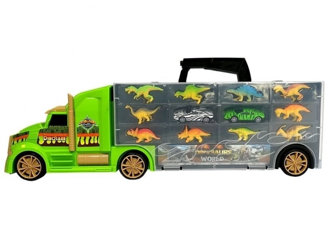 Koffer Truck Transporter Sorter met dino's groen