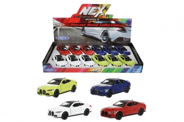 Auto Welly BMW M4 metaal/plastic 12cm 4 kleuren op terugtrek